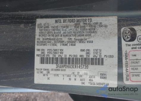 2012 Ford Fusion Se from USA, damaged, VIN 3FAHP0HA3CR145720